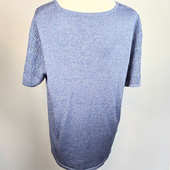 Drapers & Damons Sweater Womens 1X Light Blue Metallic Short Sleeved Crew Neck - Picture 2 of 6